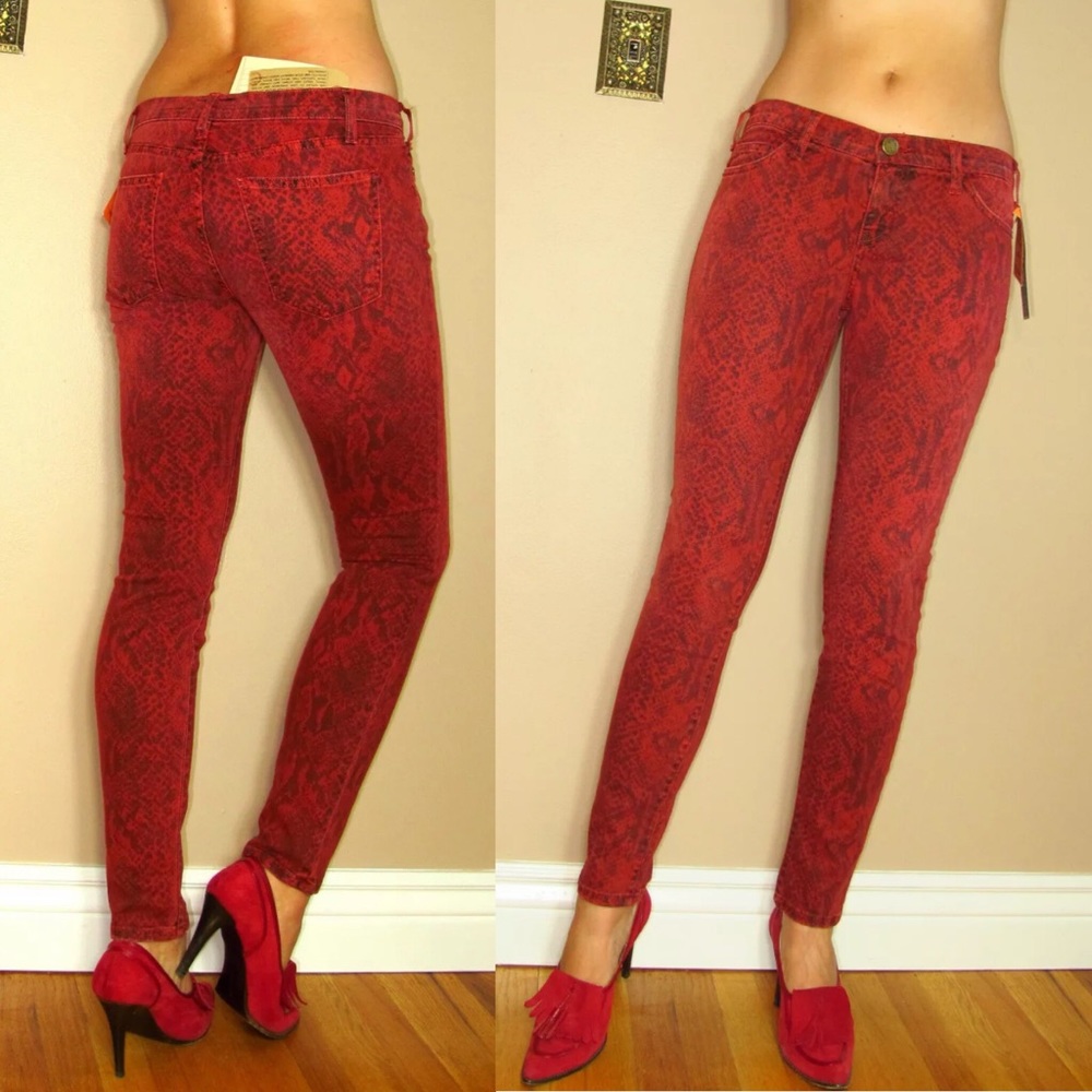 🆕 Current/Elliott Ankle Skinny Jeans Snake Red 31 Mobwife Animal Print